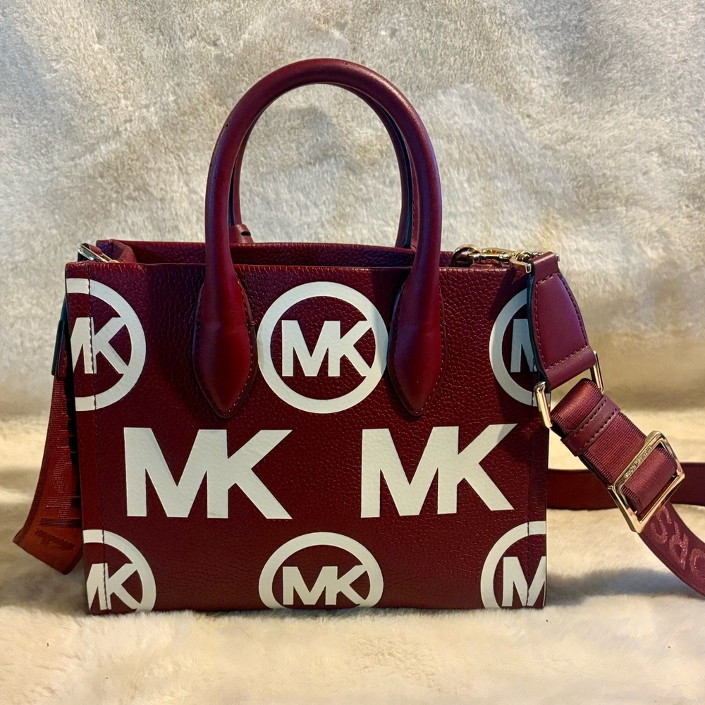Michael Kors Burgundy and White Crossbody Tote - Picture 3 of 7